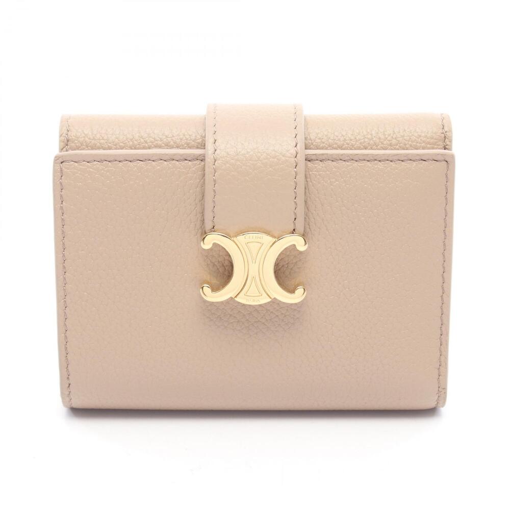 Celine Fine Strap Nino Trifold Wallet Leather Beige Tan